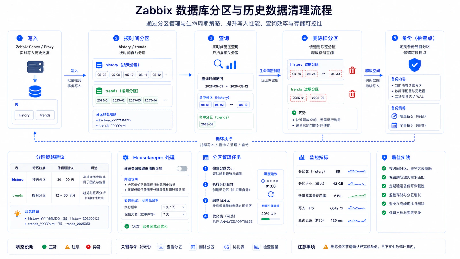 Zabbix 数据库分区与历史数据清理流程