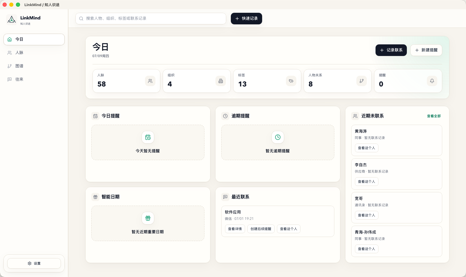 LinkMind Today dashboard